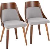 Anabelle Dining Accent Chair in Walnut Wood & Grey Fabric (Set of 2)